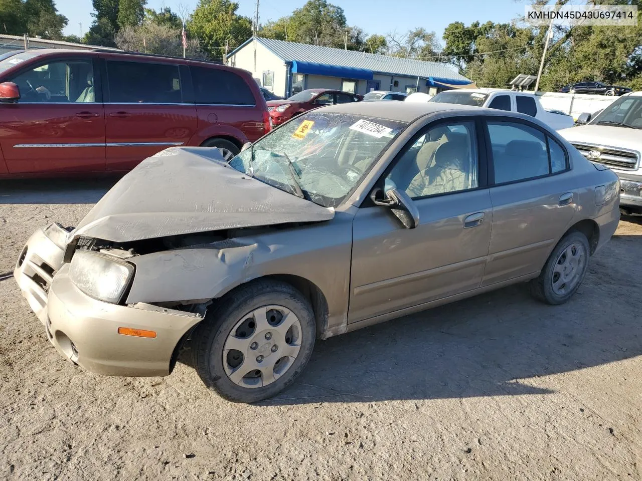 KMHDN45D43U697414 2003 Hyundai Elantra Gls