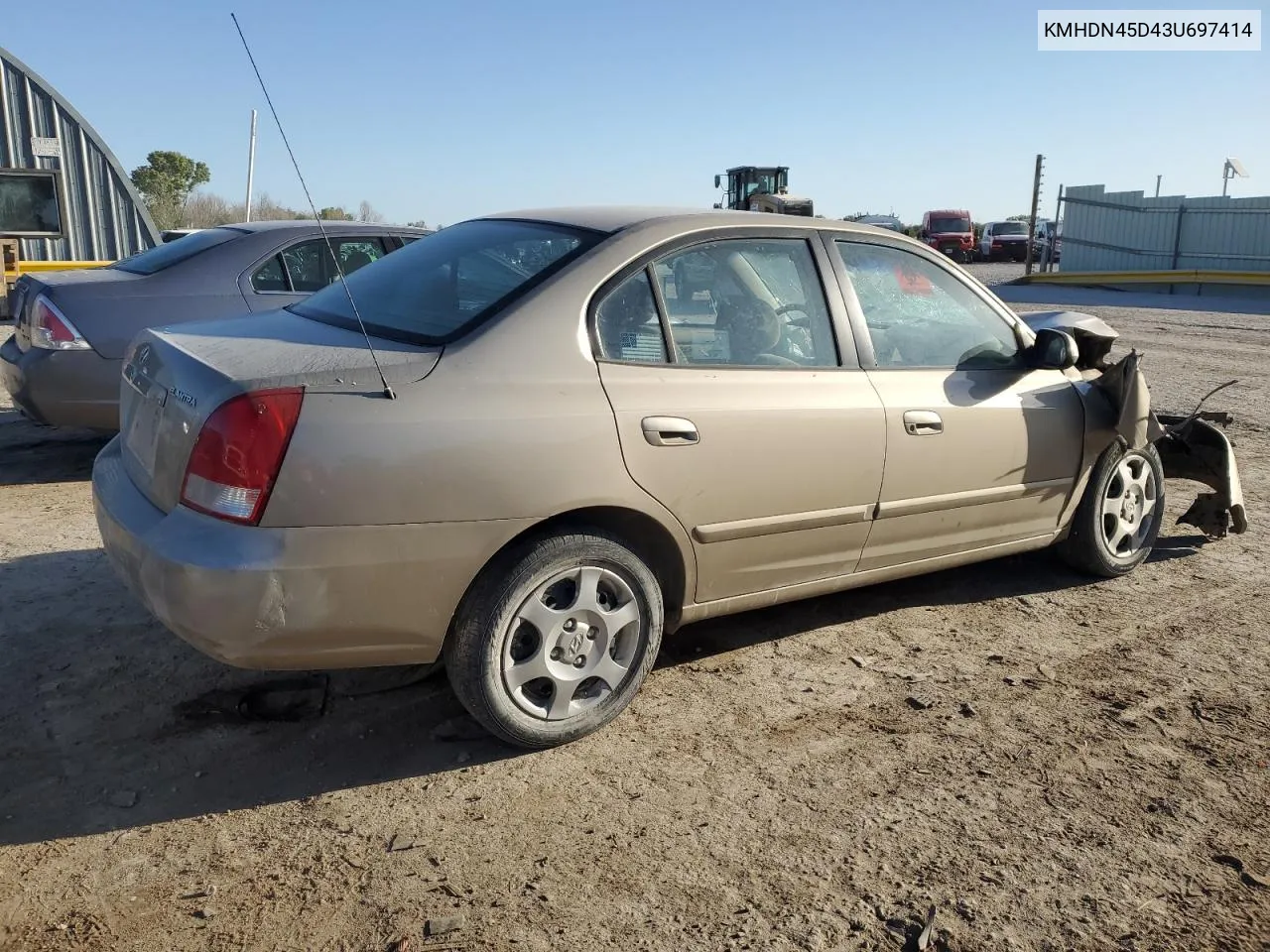 KMHDN45D43U697414 2003 Hyundai Elantra Gls