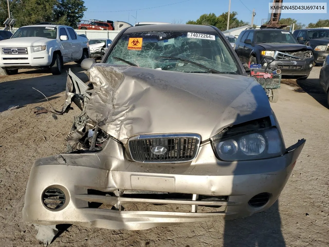 KMHDN45D43U697414 2003 Hyundai Elantra Gls