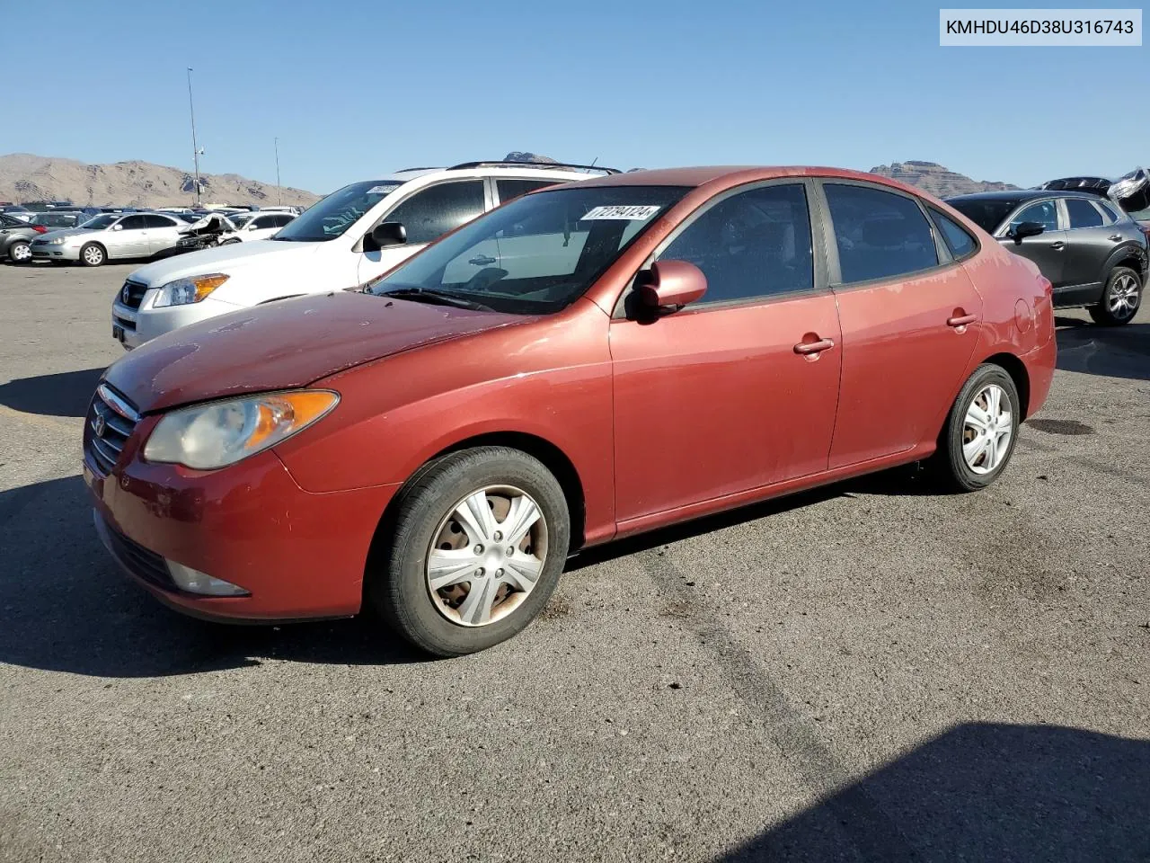 2008 Hyundai Elantra Gls VIN: KMHDU46D38U316743 Lot: 72794124