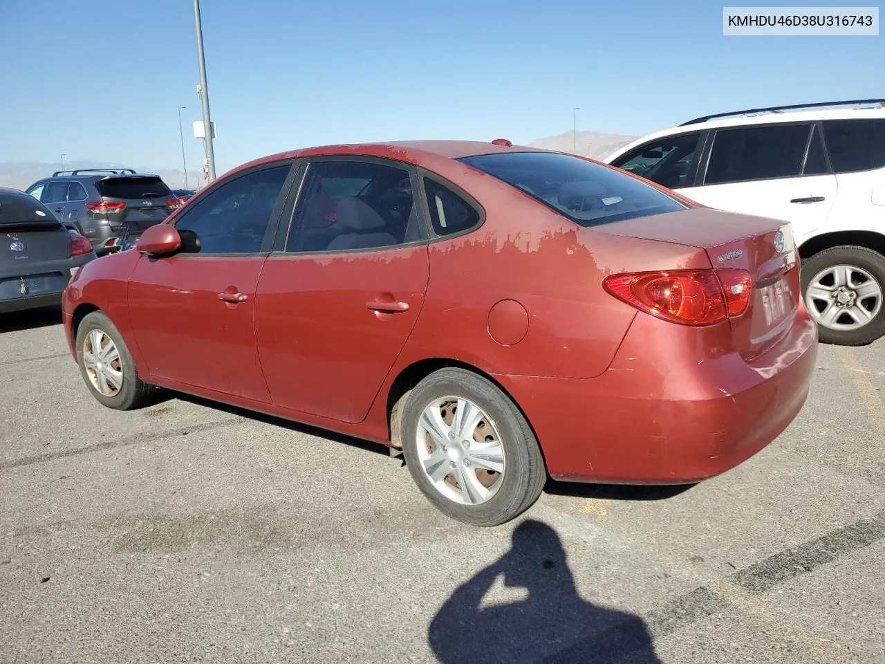 KMHDU46D38U316743 2008 Hyundai Elantra Gls