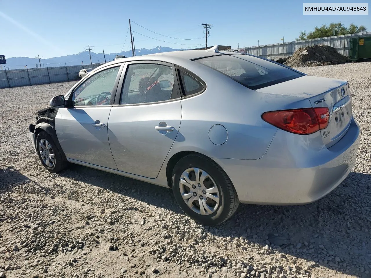 KMHDU4AD7AU948643 2010 Hyundai Elantra Blue