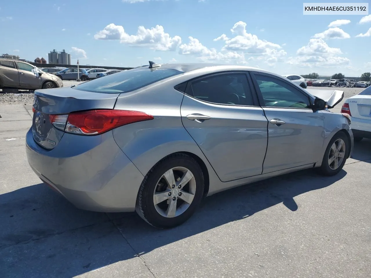 2012 Hyundai Elantra Gls VIN: KMHDH4AE6CU351192 Lot: 73721824