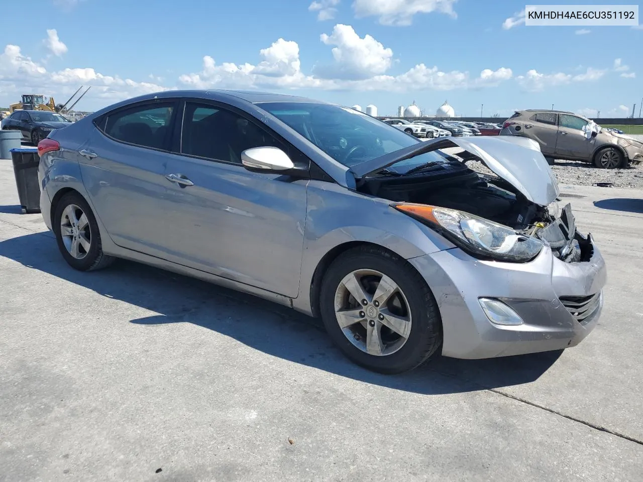 2012 Hyundai Elantra Gls VIN: KMHDH4AE6CU351192 Lot: 73721824