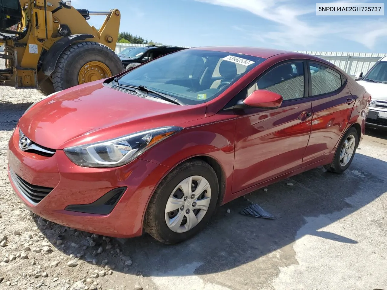 2016 Hyundai Elantra Se VIN: 5NPDH4AE2GH725737 Lot: 53962534