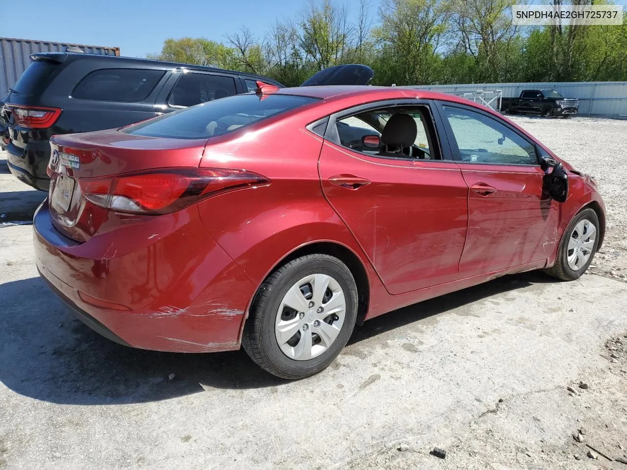 2016 Hyundai Elantra Se VIN: 5NPDH4AE2GH725737 Lot: 53962534