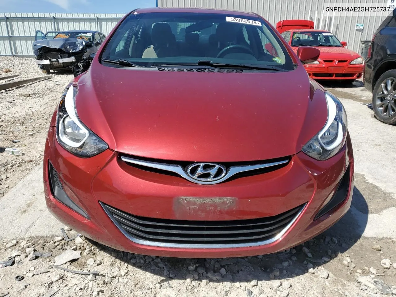 2016 Hyundai Elantra Se VIN: 5NPDH4AE2GH725737 Lot: 53962534