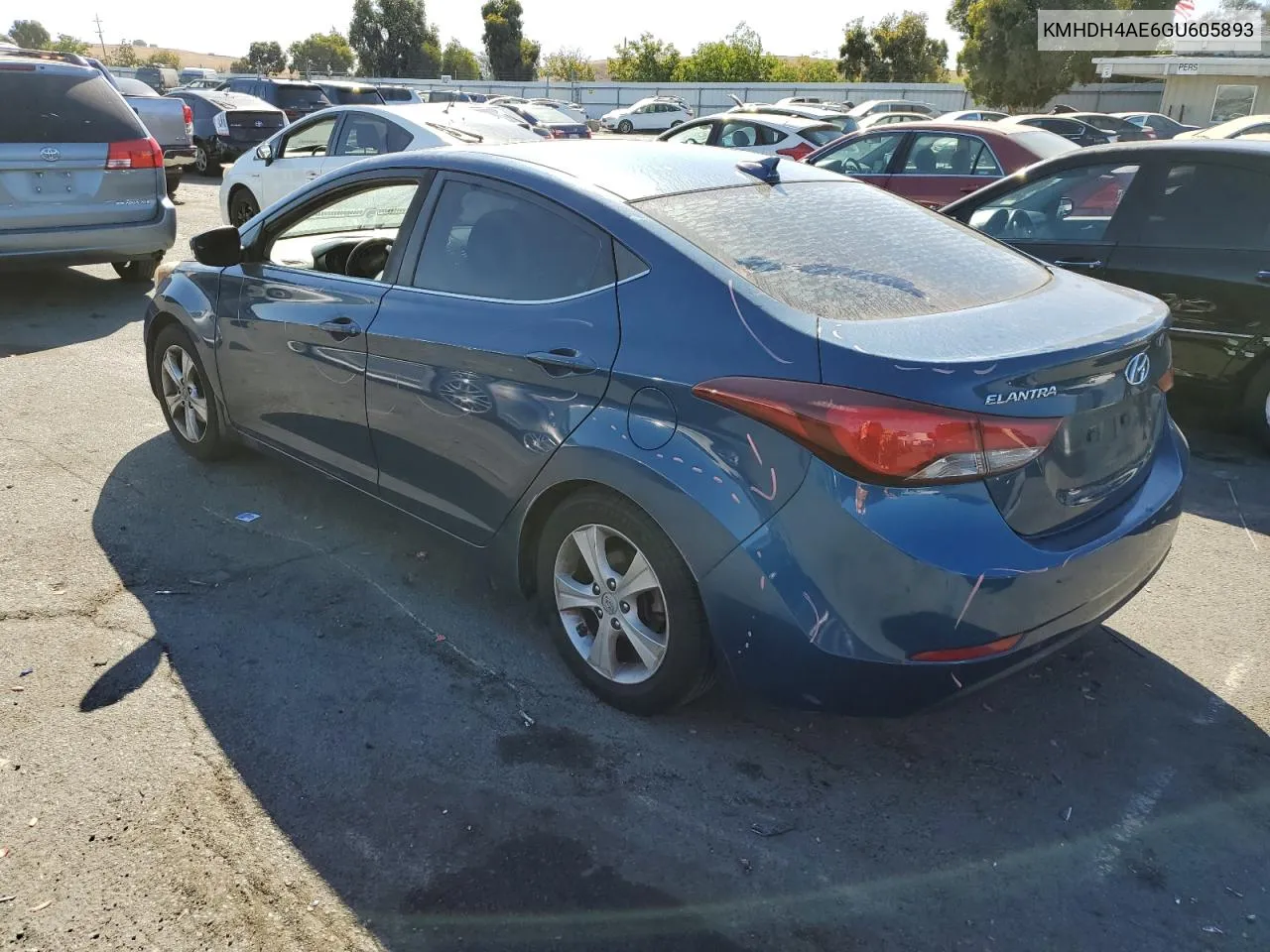 2016 Hyundai Elantra Se VIN: KMHDH4AE6GU605893 Lot: 73554784