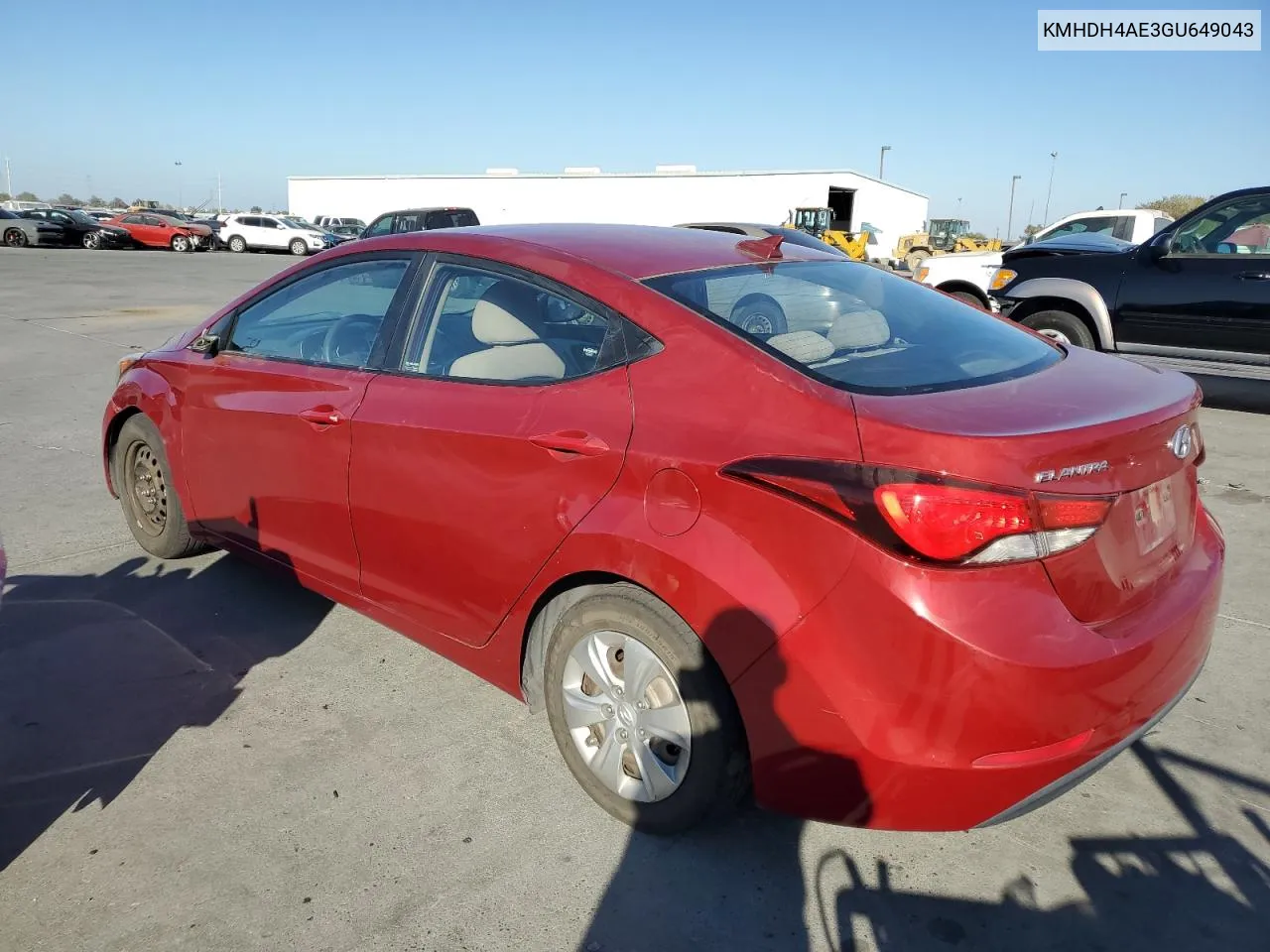 2016 Hyundai Elantra Se VIN: KMHDH4AE3GU649043 Lot: 75741254