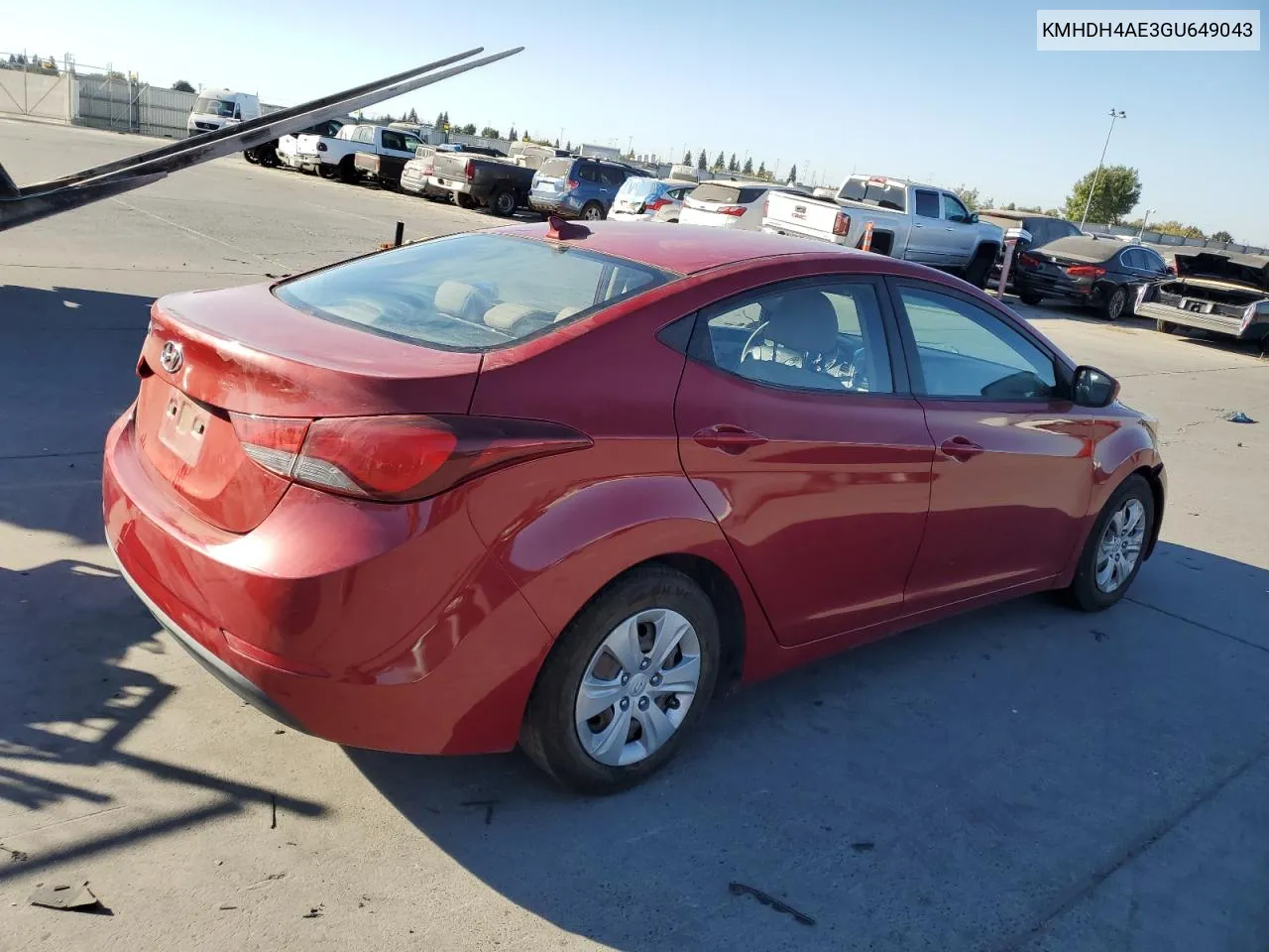 2016 Hyundai Elantra Se VIN: KMHDH4AE3GU649043 Lot: 75741254