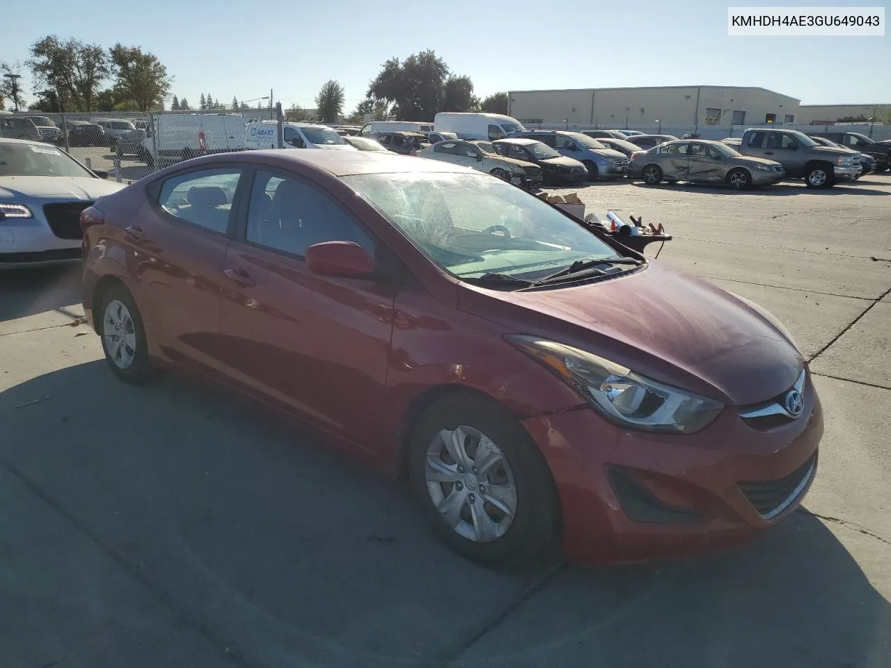 2016 Hyundai Elantra Se VIN: KMHDH4AE3GU649043 Lot: 75741254