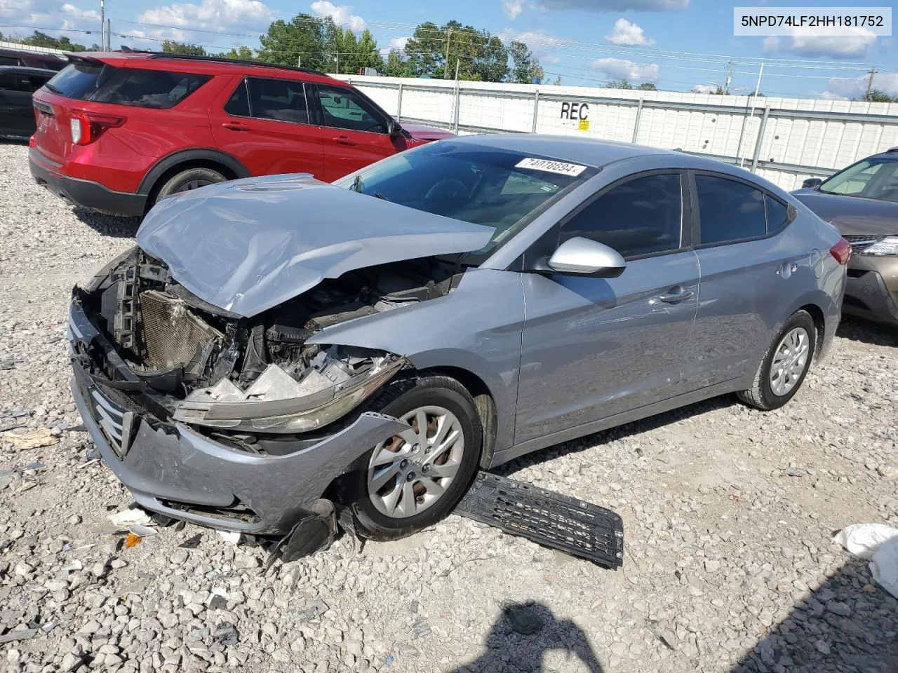 2017 Hyundai Elantra Se VIN: 5NPD74LF2HH181752 Lot: 74078694