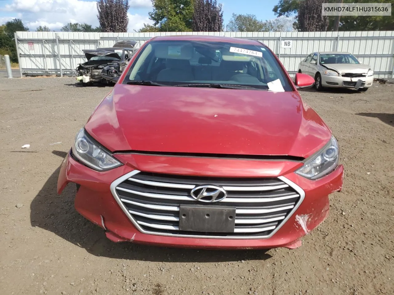 2017 Hyundai Elantra Se VIN: KMHD74LF1HU315636 Lot: 74474764