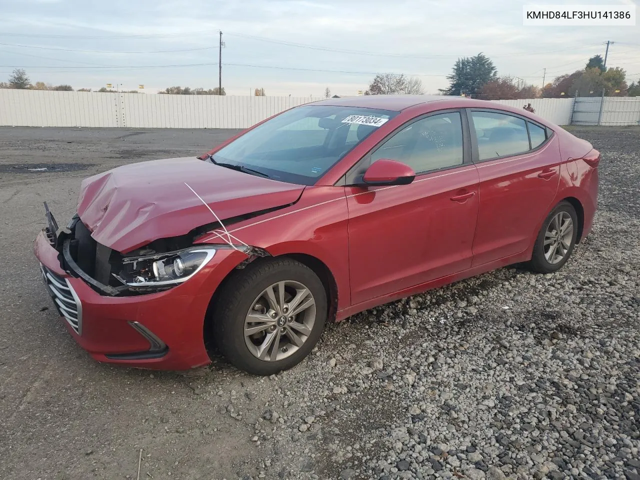 2017 Hyundai Elantra Se VIN: KMHD84LF3HU141386 Lot: 80173034