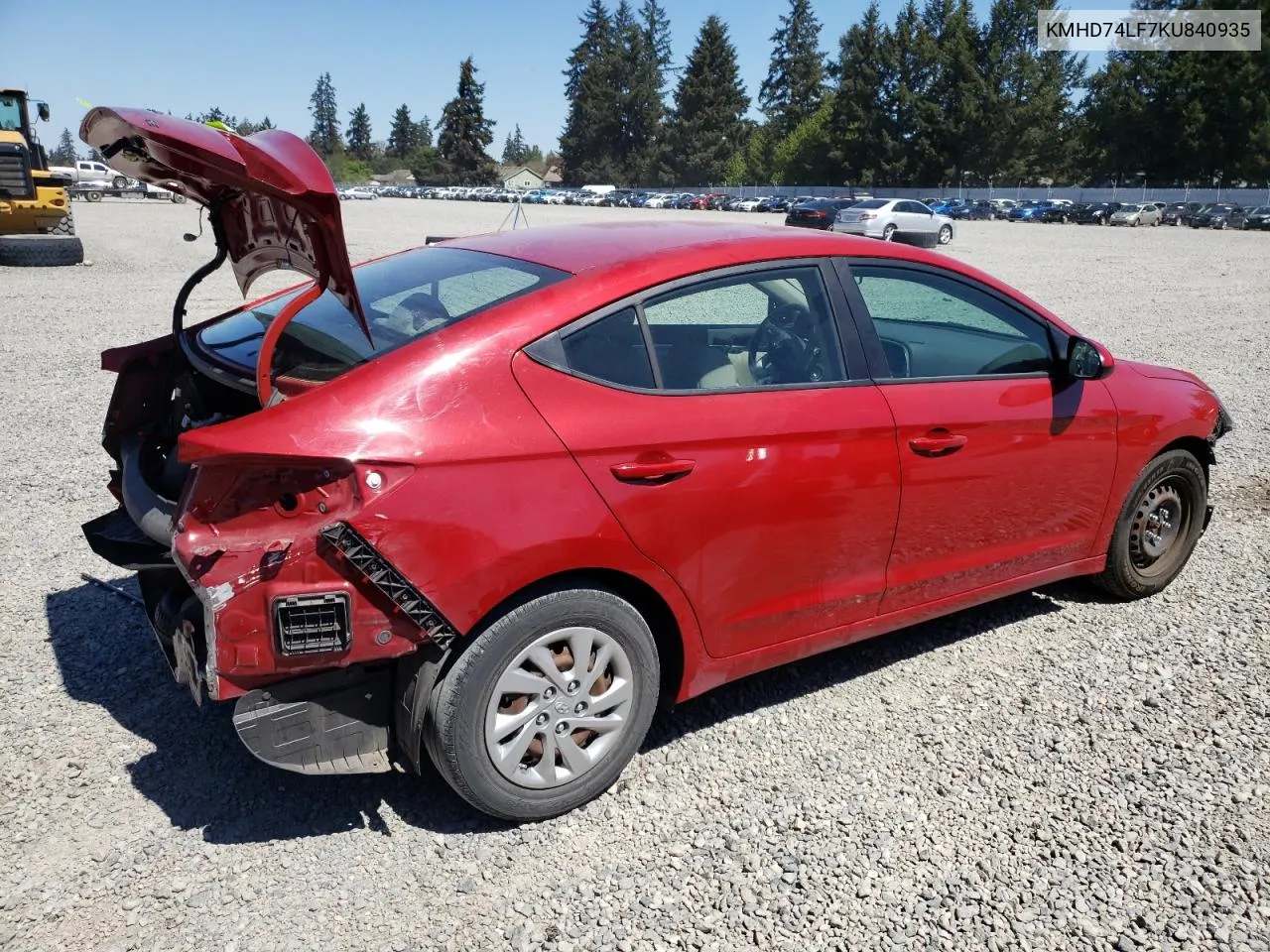 2019 Hyundai Elantra Se VIN: KMHD74LF7KU840935 Lot: 53435184