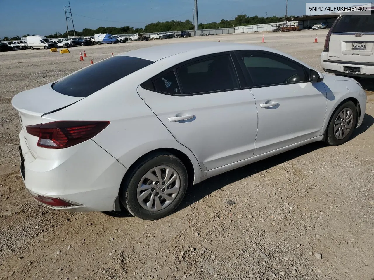 2019 Hyundai Elantra Se VIN: 5NPD74LF0KH451407 Lot: 66624494