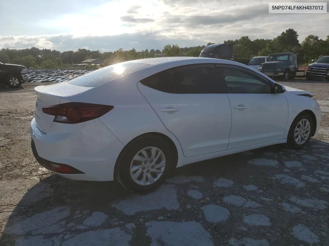 2019 Hyundai Elantra Se VIN: 5NPD74LF6KH437012 Lot: 67700874