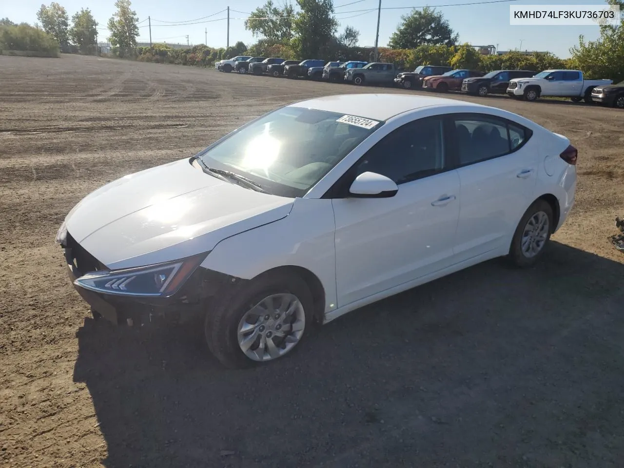 2019 Hyundai Elantra Se VIN: KMHD74LF3KU736703 Lot: 73655724