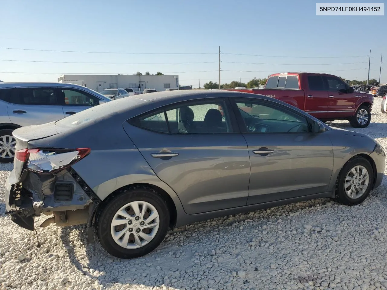 2019 Hyundai Elantra Se VIN: 5NPD74LF0KH494452 Lot: 74915314