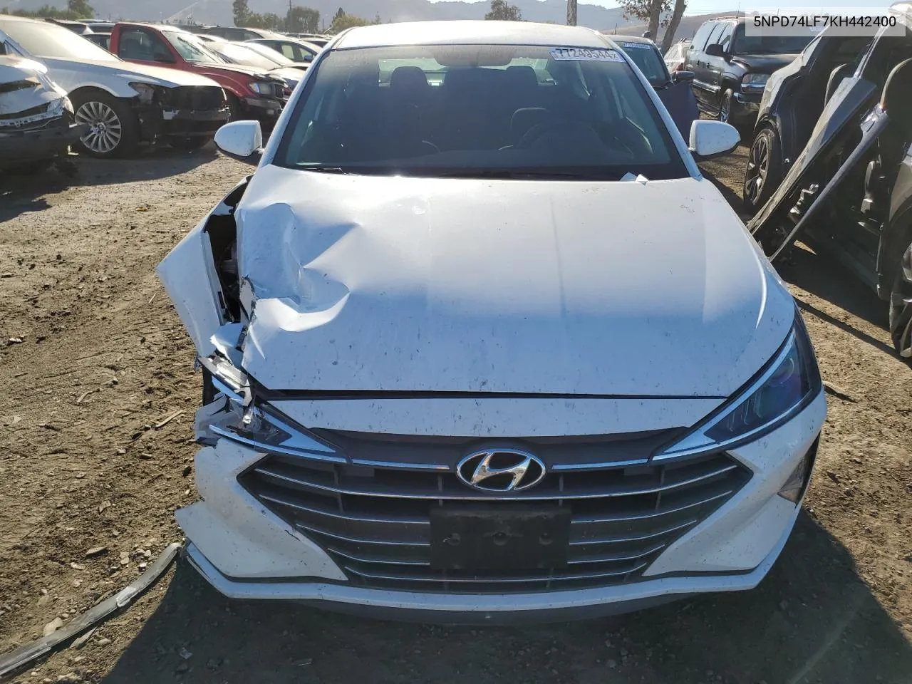 2019 Hyundai Elantra Se VIN: 5NPD74LF7KH442400 Lot: 77249544