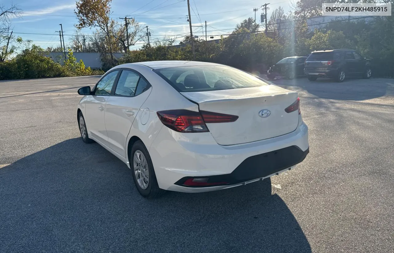 2019 Hyundai Elantra Se VIN: 5NPD74LF2KH485915 Lot: 80760114