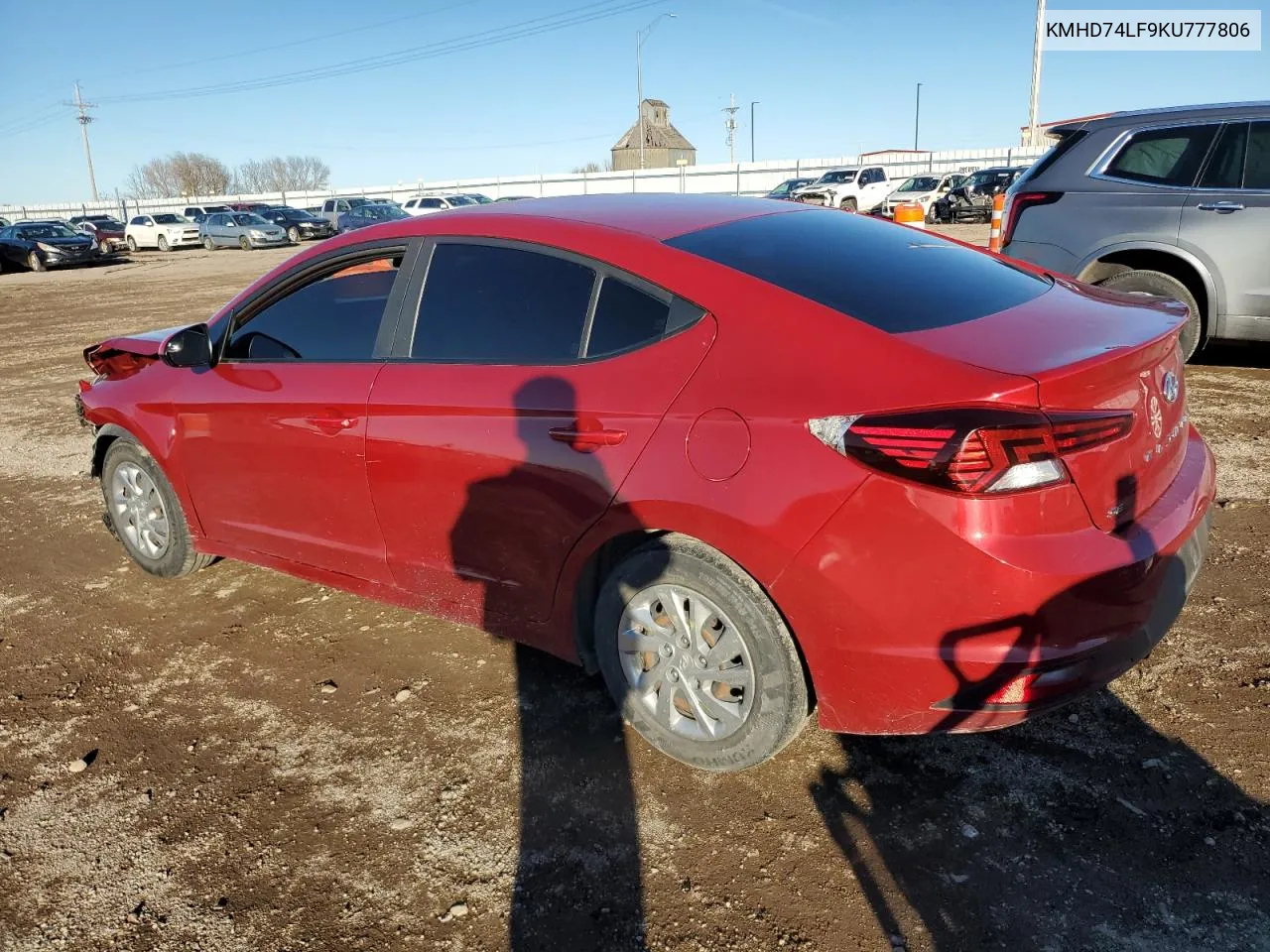 2019 Hyundai Elantra Se VIN: KMHD74LF9KU777806 Lot: 81111284