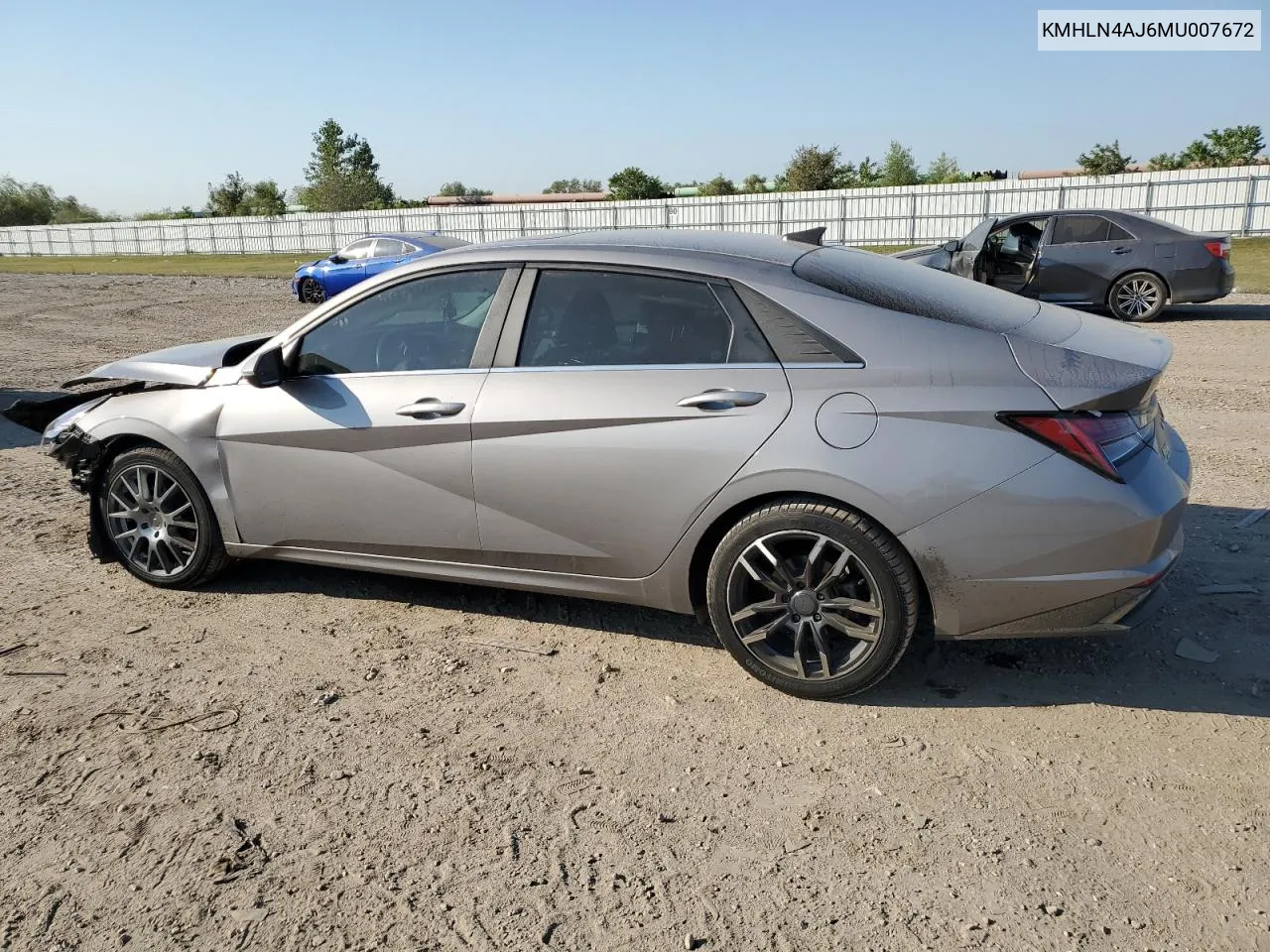 2021 Hyundai Elantra Limited VIN: KMHLN4AJ6MU007672 Lot: 75732184