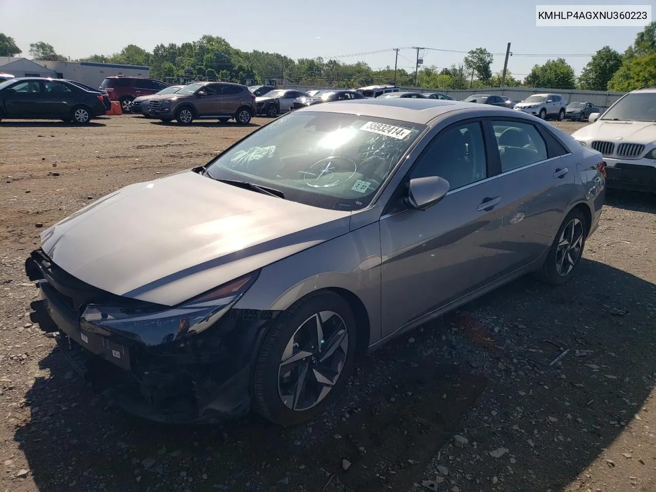 2022 Hyundai Elantra Limited VIN: KMHLP4AGXNU360223 Lot: 55932414