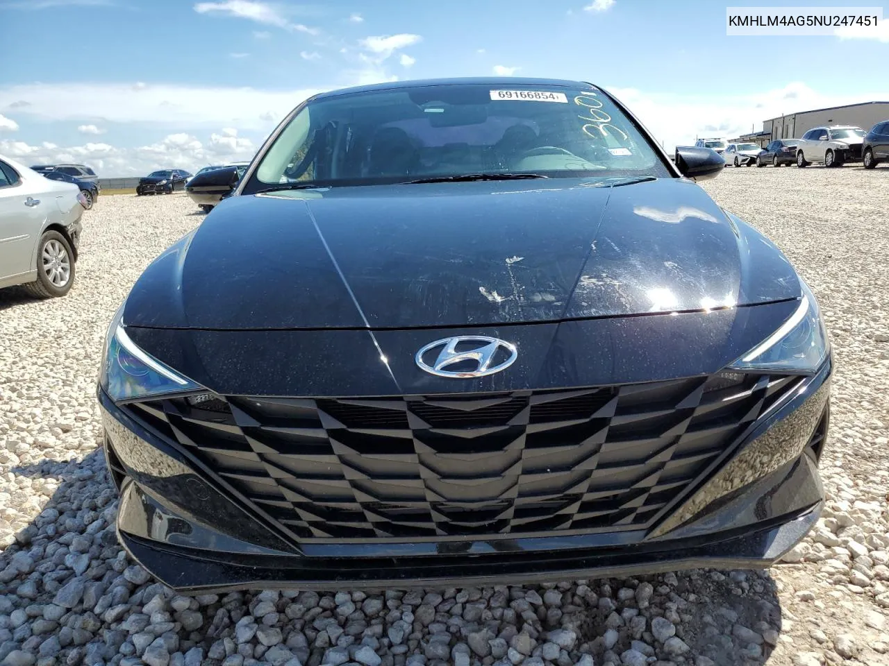 2022 Hyundai Elantra Sel VIN: KMHLM4AG5NU247451 Lot: 69166854