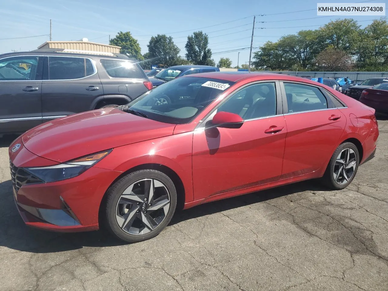 2022 Hyundai Elantra Sel VIN: KMHLN4AG7NU274308 Lot: 70853834