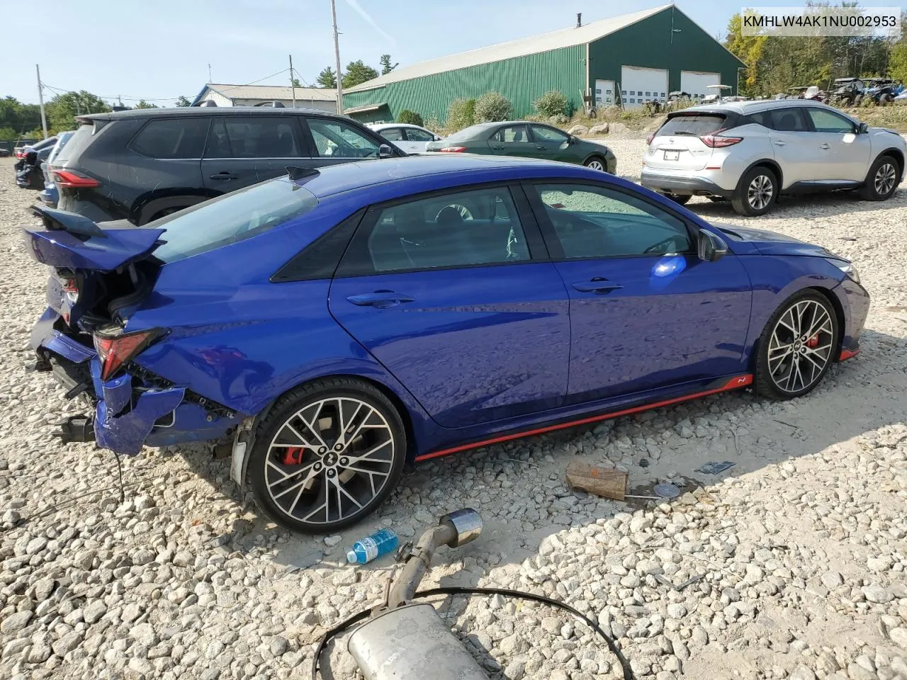 2022 Hyundai Elantra N VIN: KMHLW4AK1NU002953 Lot: 71933364