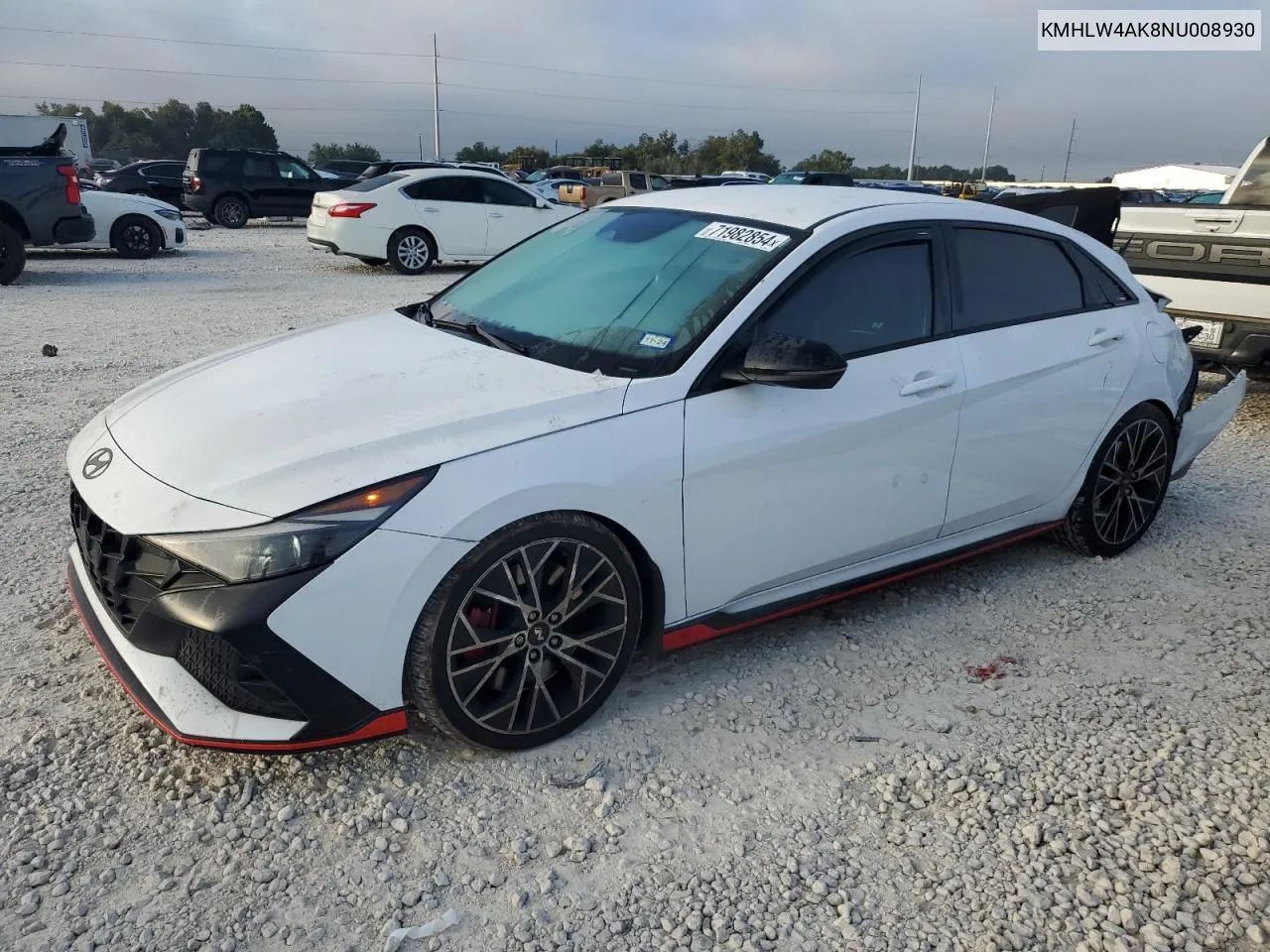 2022 Hyundai Elantra N VIN: KMHLW4AK8NU008930 Lot: 71982854