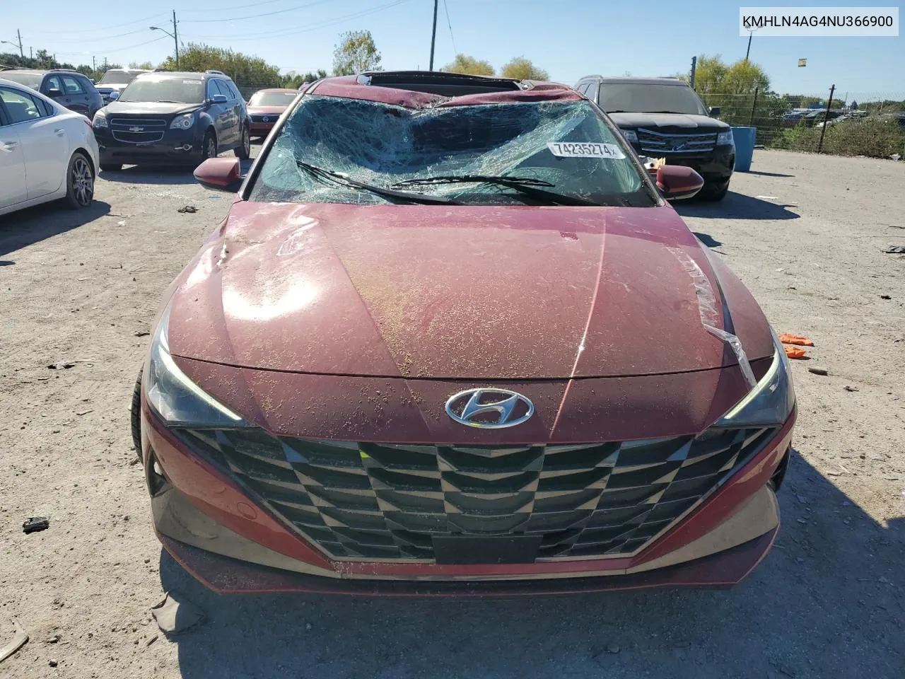 2022 Hyundai Elantra Sel VIN: KMHLN4AG4NU366900 Lot: 74235274