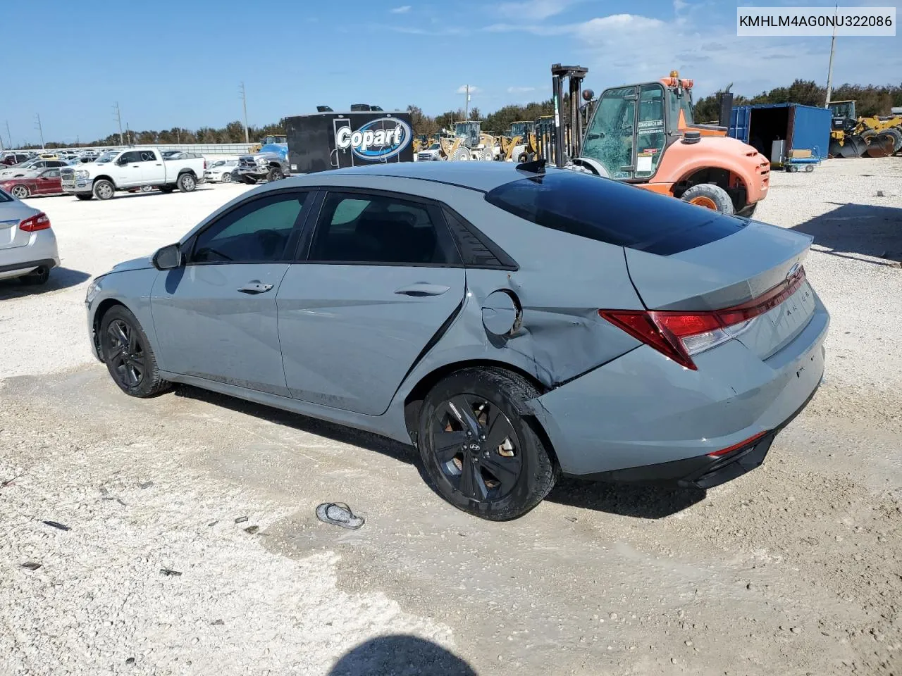 2022 Hyundai Elantra Sel VIN: KMHLM4AG0NU322086 Lot: 75283864