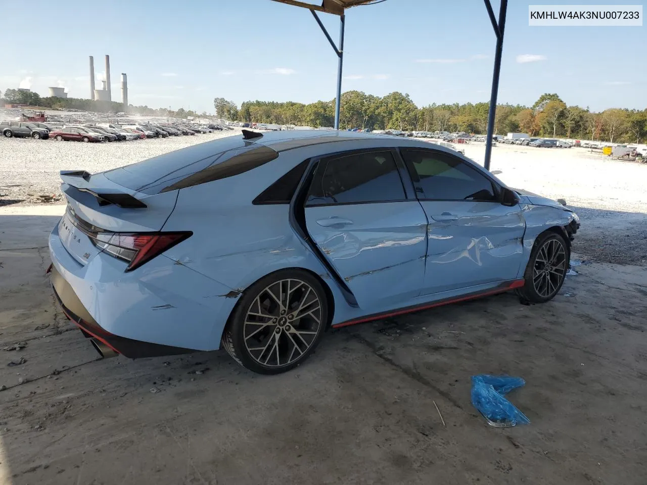 2022 Hyundai Elantra N VIN: KMHLW4AK3NU007233 Lot: 77675104