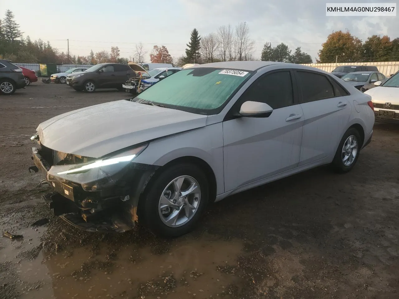 2022 Hyundai Elantra Sel VIN: KMHLM4AG0NU298467 Lot: 78375054