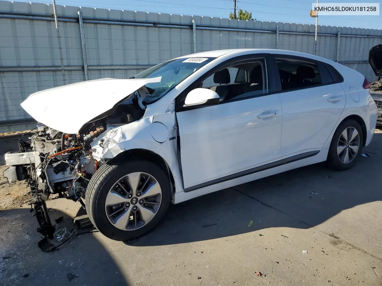 2019 Hyundai Ioniq VIN: KMHC65LD0KU181258 Lot: 74049004