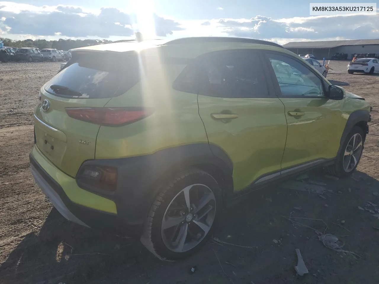 2019 Hyundai Kona Limited VIN: KM8K33A53KU217125 Lot: 72228934