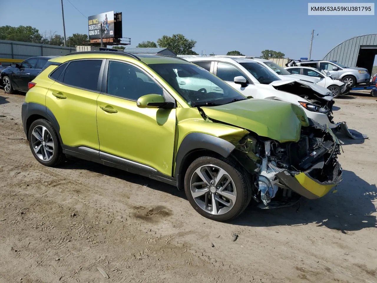 2019 Hyundai Kona Ultimate VIN: KM8K53A59KU381795 Lot: 73815964