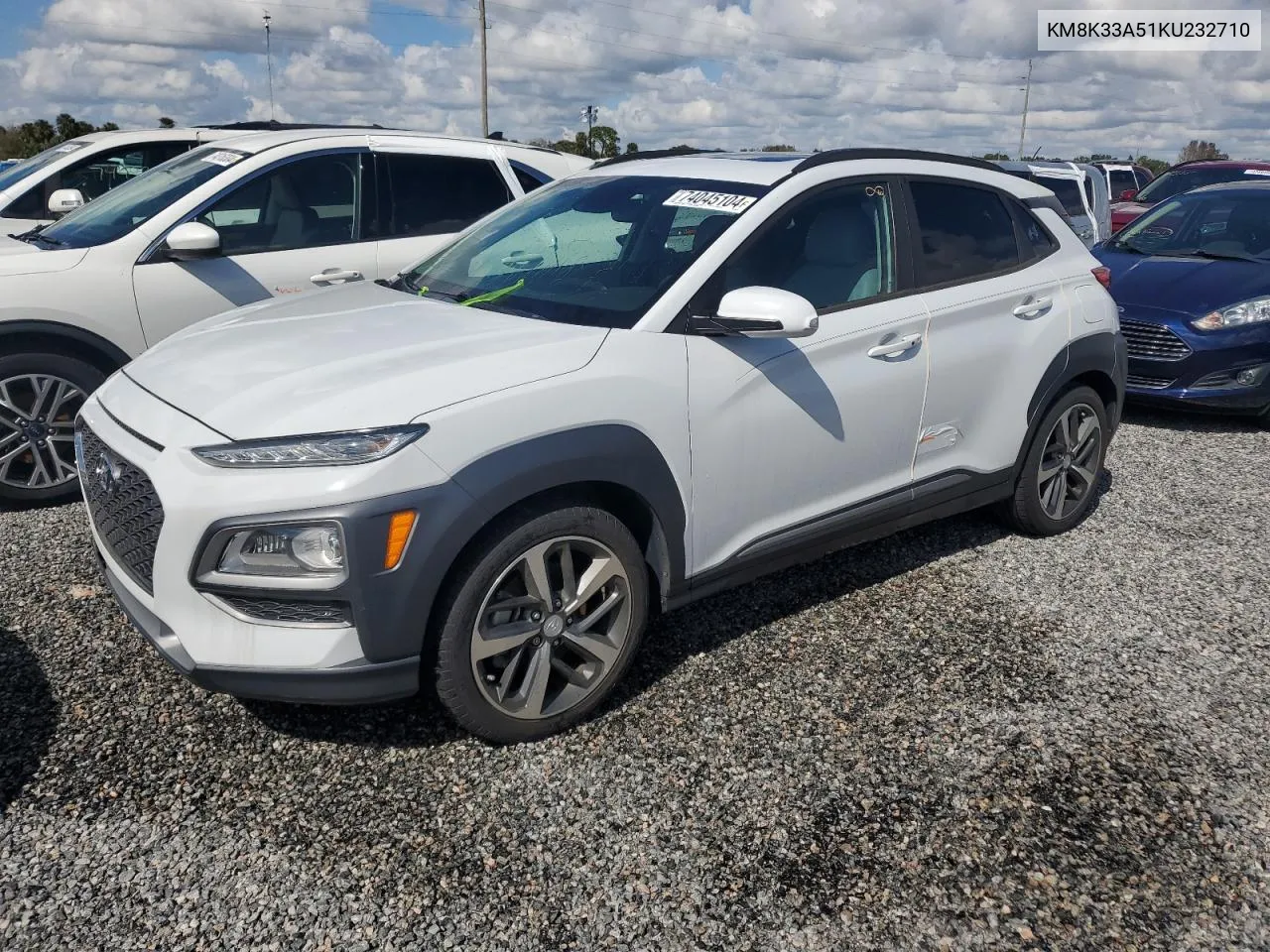 2019 Hyundai Kona Limited VIN: KM8K33A51KU232710 Lot: 74045104