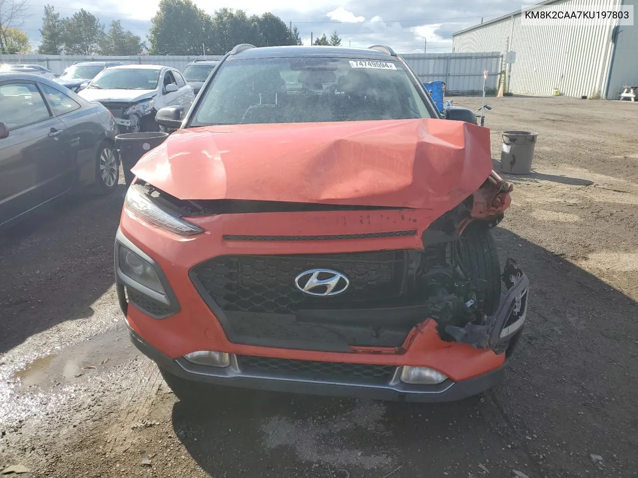 2019 Hyundai Kona Sel VIN: KM8K2CAA7KU197803 Lot: 74749594