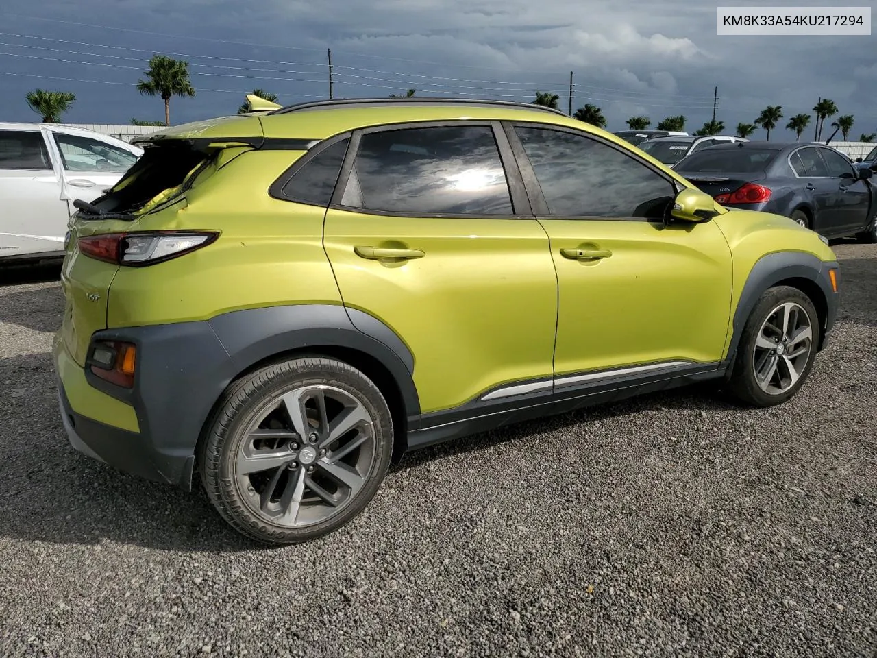 2019 Hyundai Kona Limited VIN: KM8K33A54KU217294 Lot: 74982914