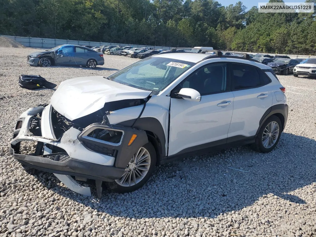 2019 Hyundai Kona Sel VIN: KM8K22AA0KU351228 Lot: 75258194