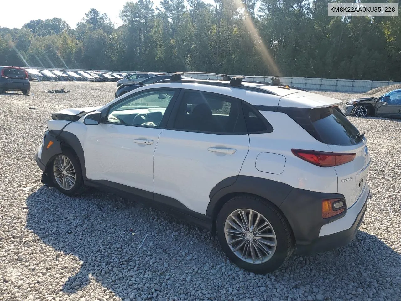 2019 Hyundai Kona Sel VIN: KM8K22AA0KU351228 Lot: 75258194