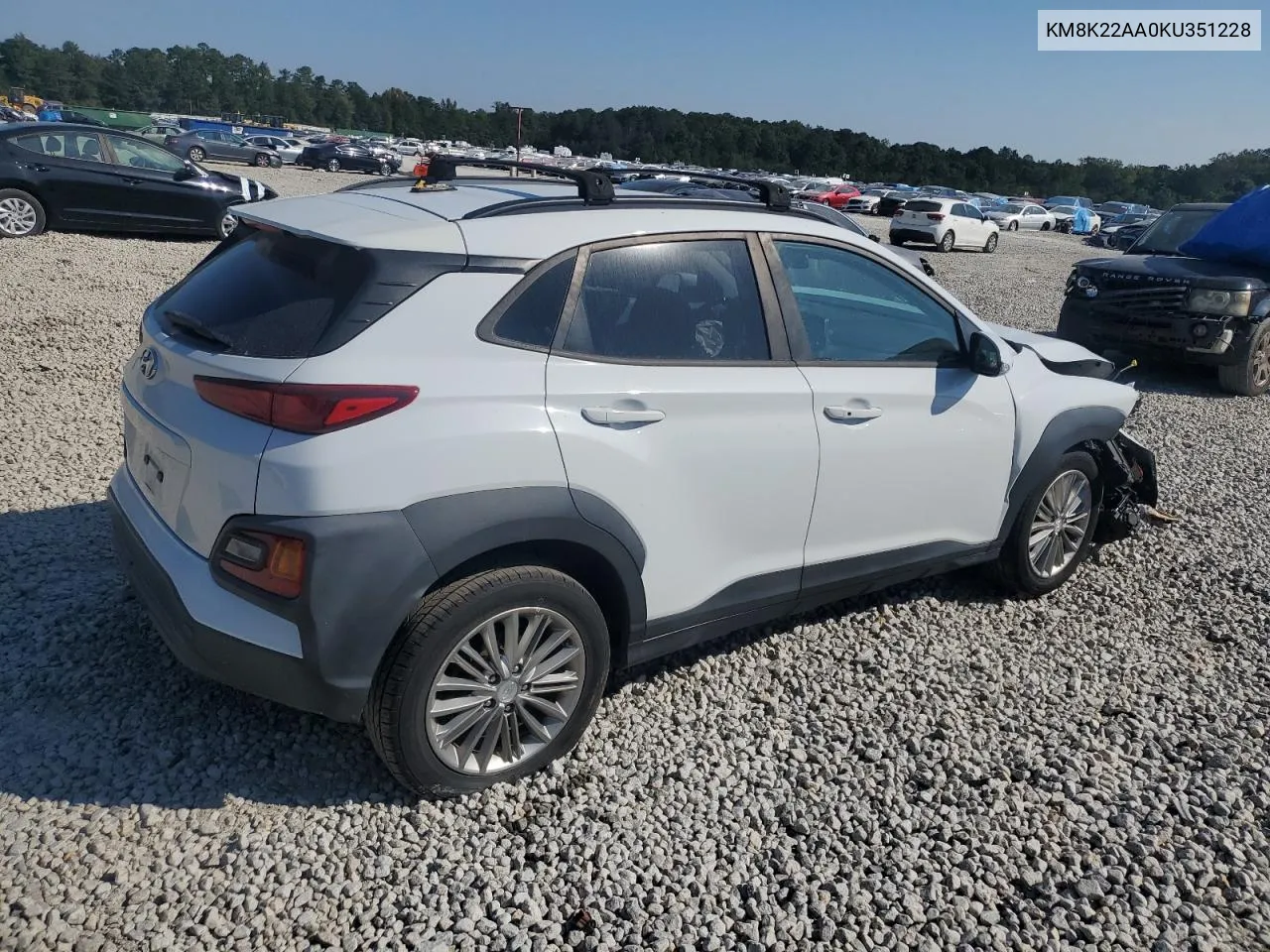 2019 Hyundai Kona Sel VIN: KM8K22AA0KU351228 Lot: 75258194