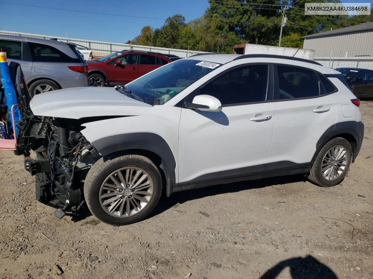 2019 Hyundai Kona Sel VIN: KM8K22AA4KU384698 Lot: 75533234