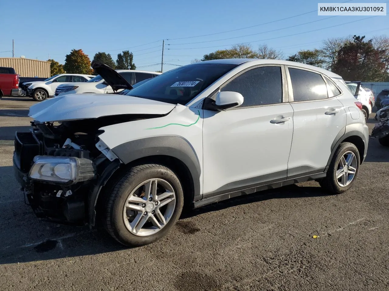 2019 Hyundai Kona Se VIN: KM8K1CAA3KU301092 Lot: 76307774