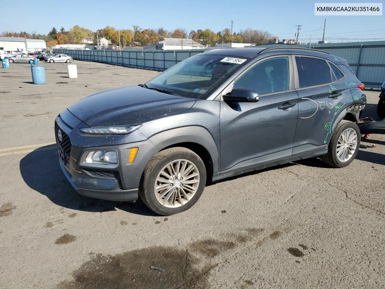 2019 Hyundai Kona Sel VIN: KM8K6CAA2KU351466 Lot: 76811954