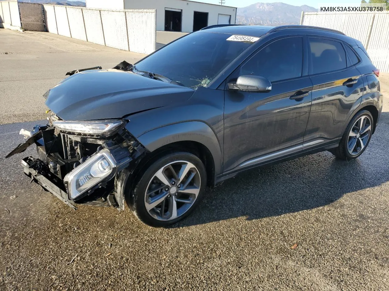 2019 Hyundai Kona Ultimate VIN: KM8K53A5XKU378758 Lot: 78498494