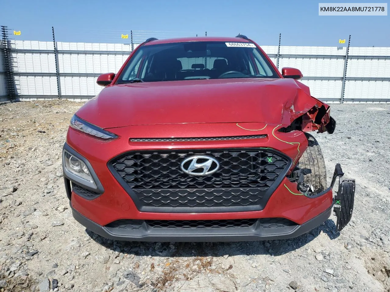 2021 Hyundai Kona Sel VIN: KM8K22AA8MU721778 Lot: 68663754